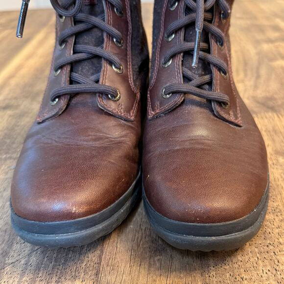 UGG Kesey Boot Leather Lace Up Shearling Lined Waterproof Chestnut Brown Size 7 - Picture 4 of 10